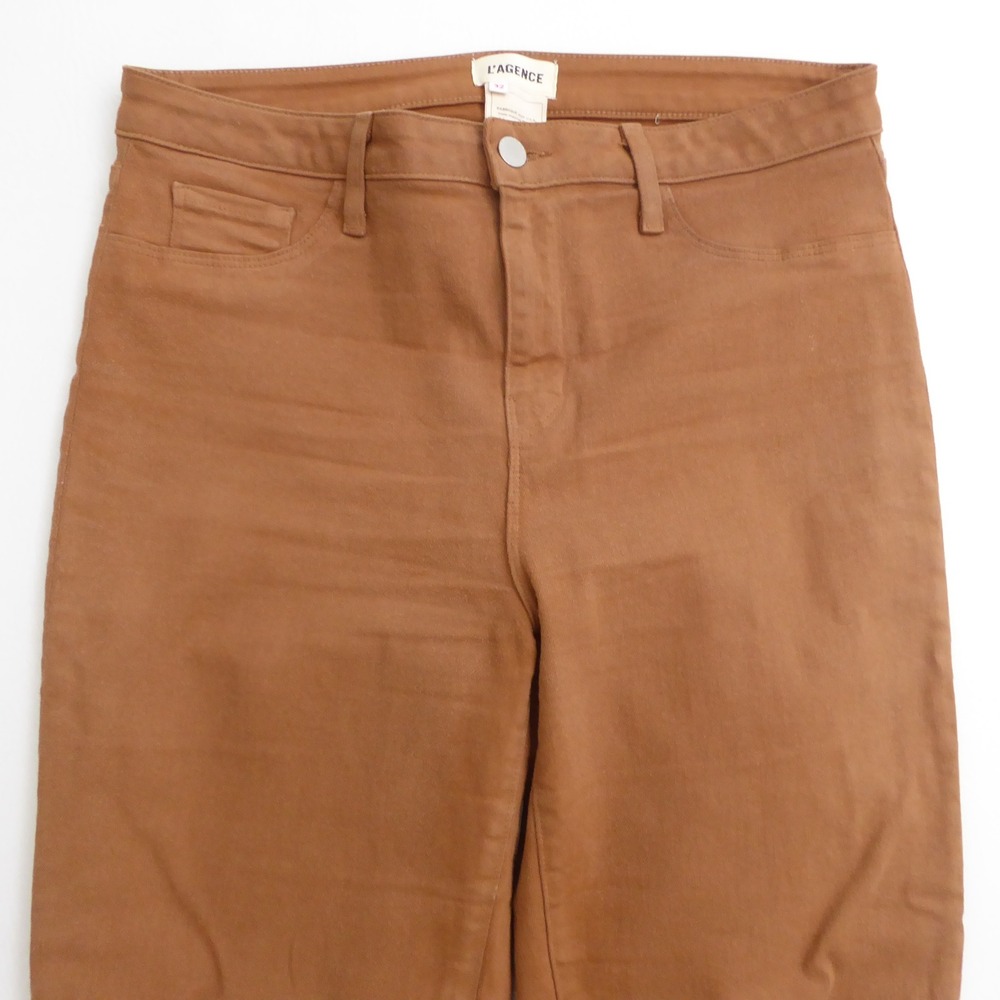 L'AGENCE Womens Kendra High Rise Cropped Flare Coated Denim Jeans Java Brown 32 - Picture 2 of 10